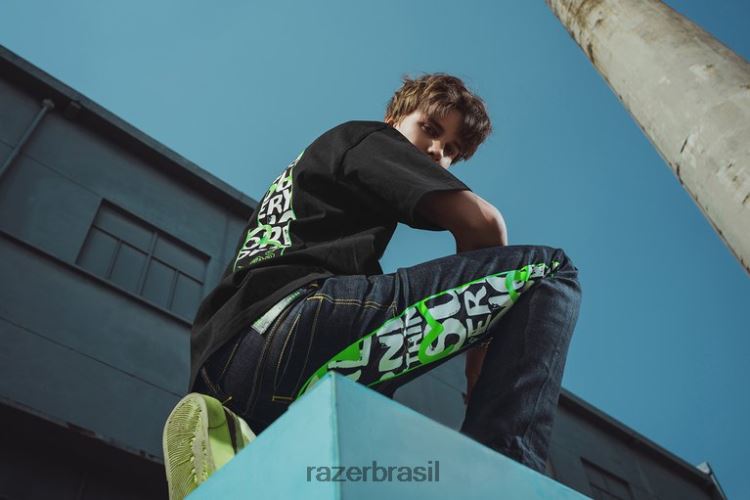 Razer vestuário Uma cor camiseta evisu com estampa daicock 06X4JT191